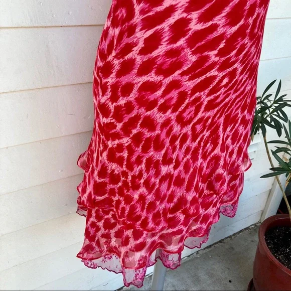 Vintage Betsey Johnson 90s 2000s Midi Animal Print silk asymmetrical red pink - Picture 5 of 16